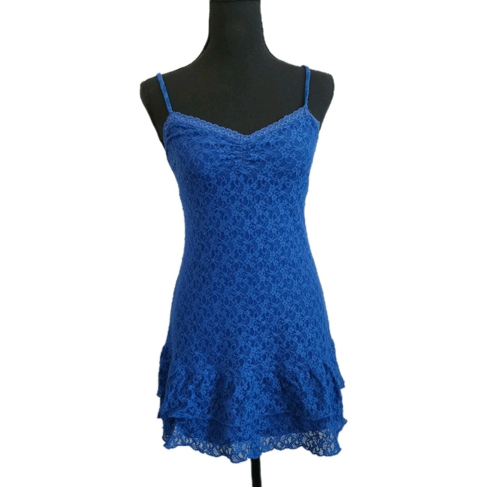 Y2K Aeropostale Lace Babydoll Mini Dress Blue Slip SZ S Vintage Lingerie Fairy - Picture 5 of 14